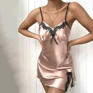 Pink lingerie satin lace night dress